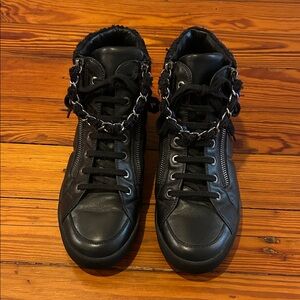 Chanel Leather and Tweed High Top Sneakers